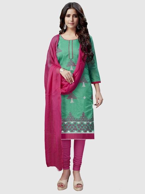 apnisha green & pink embroidered unstitched dress material