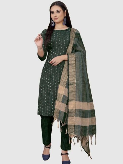apnisha green cotton embroidered unstitched dress material