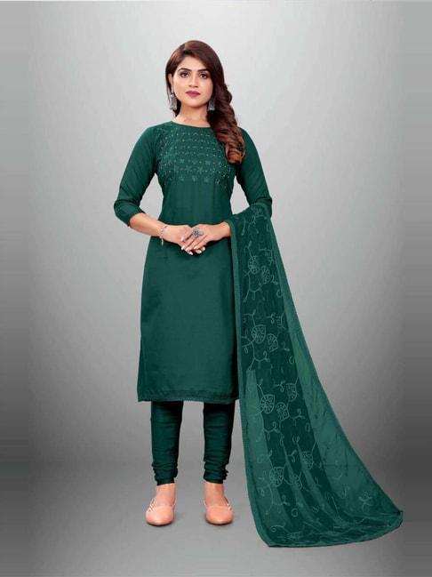 apnisha green cotton embroidered unstitched dress material