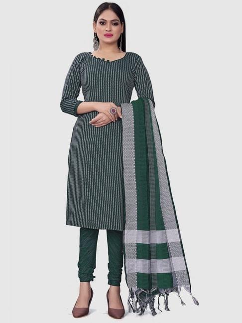 apnisha green cotton striped unstitched dress material