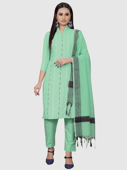 apnisha green cotton striped unstitched dress material