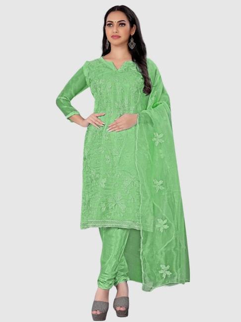 apnisha green embroidered unstitched dress material