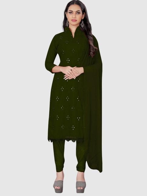 apnisha green embroidered unstitched dress material