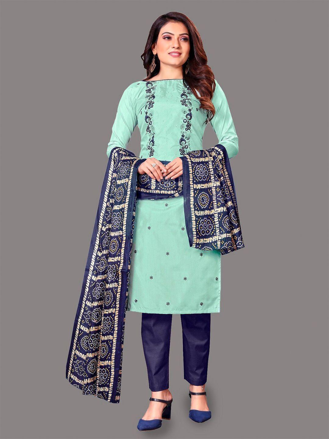 apnisha lime green & blue embroidered unstitched dress material