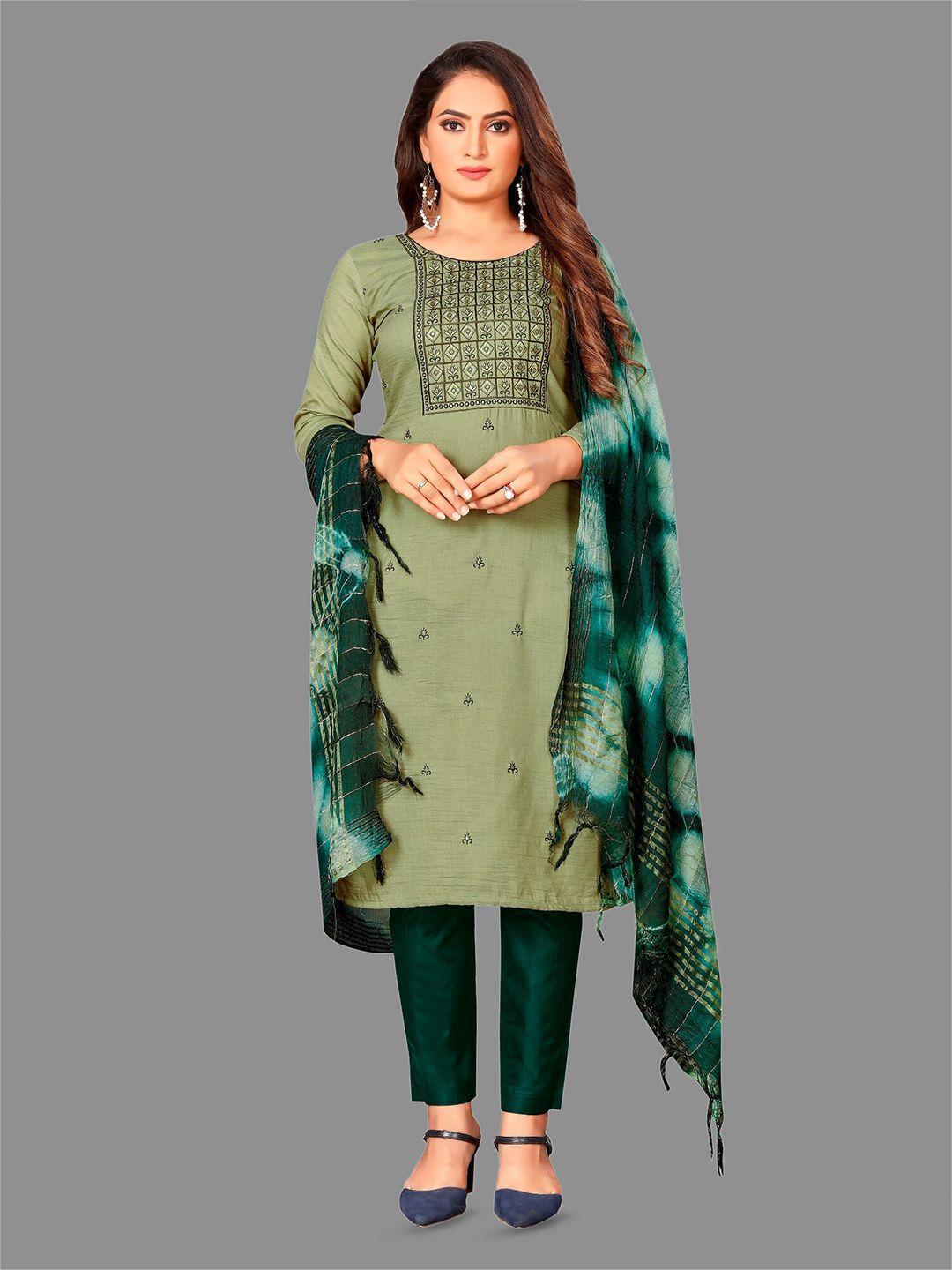 apnisha lime green & green embroidered unstitched dress material