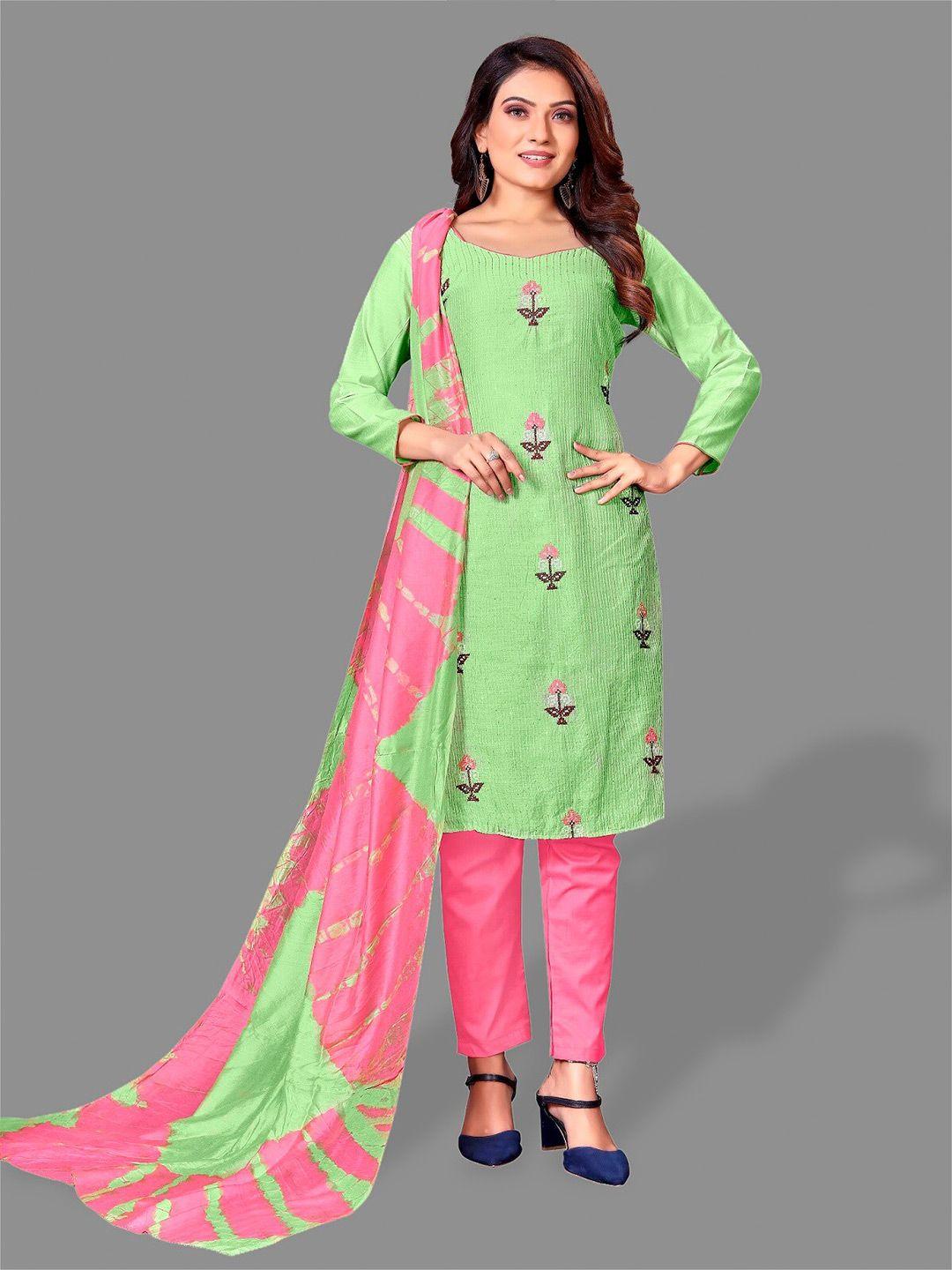 apnisha lime green & pink embroidered unstitched dress material