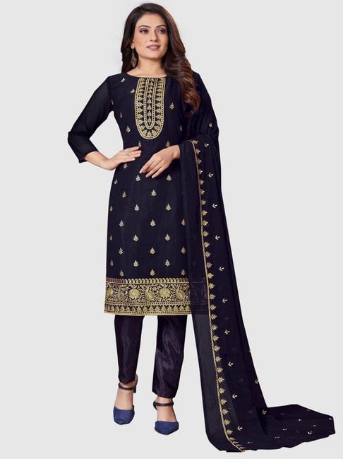 apnisha navy embroidered unstitched dress material