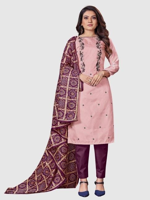 apnisha peach embroidered unstitched dress material
