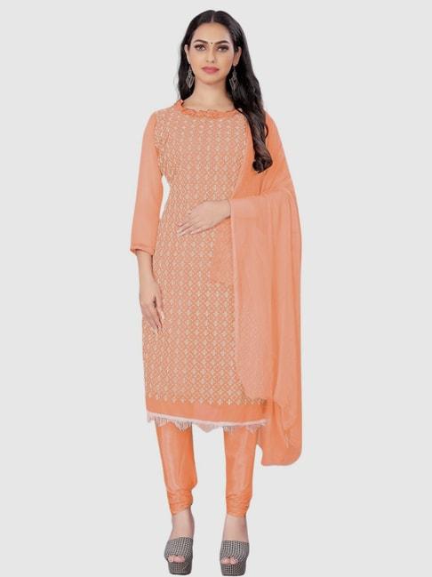 apnisha peach embroidered unstitched dress material