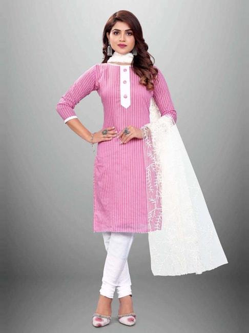apnisha pink & white cotton striped unstitched dress material