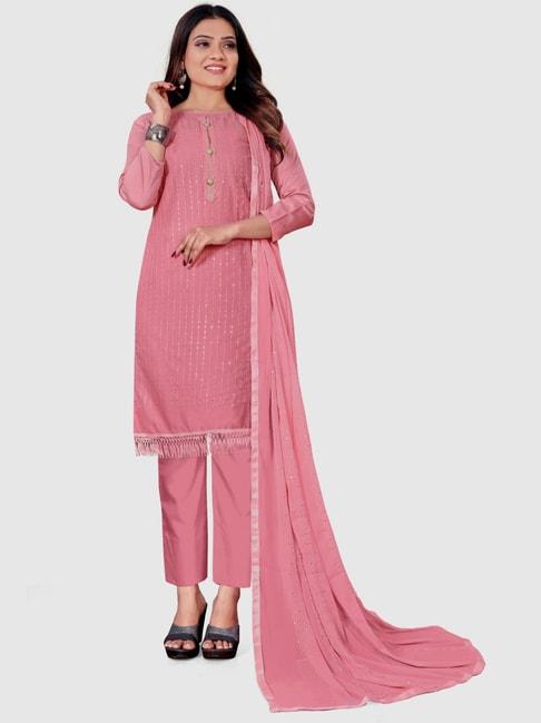 apnisha pink cotton embroidered unstitched dress material