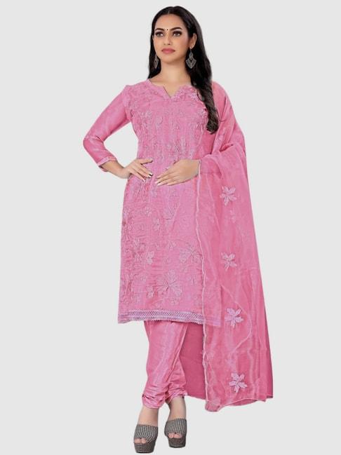 apnisha pink embroidered unstitched dress material
