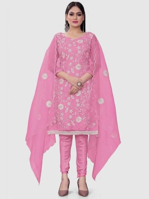 apnisha pink embroidered unstitched dress material