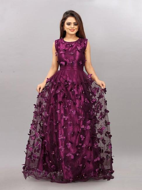 apnisha purple embroidered semi-stitched gown