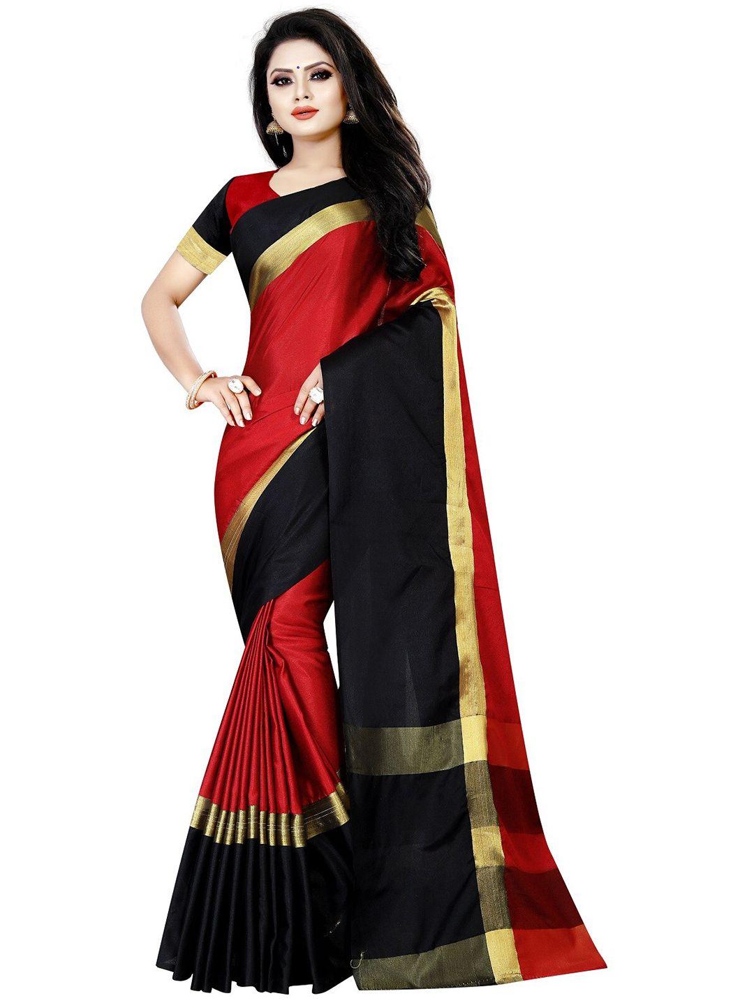 apnisha red & black pure cotton saree