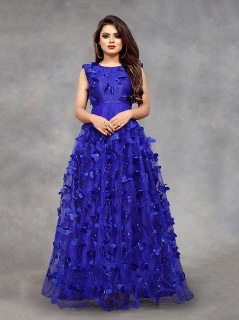 apnisha royal blue embroidered semi-stitched gown