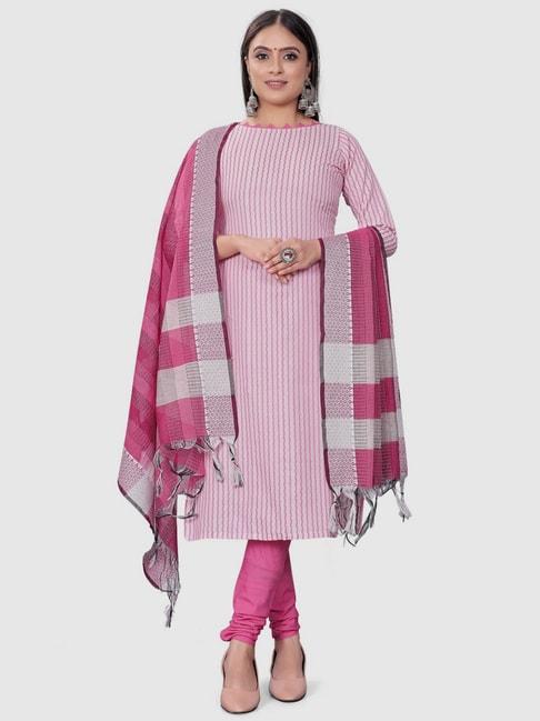 apnisha white & pink cotton striped unstitched dress material