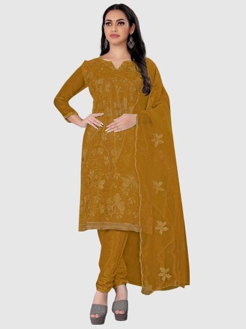 apnisha yellow embroidered unstitched dress material