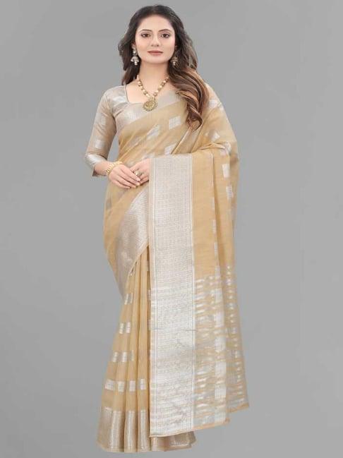 apnisha beige & silver woven saree with unstitched blouse