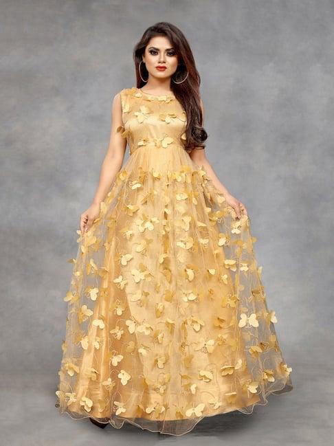 apnisha beige embroidered semi-stitched gown