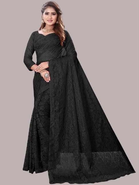 apnisha black embroidered saree with unstitched blouse