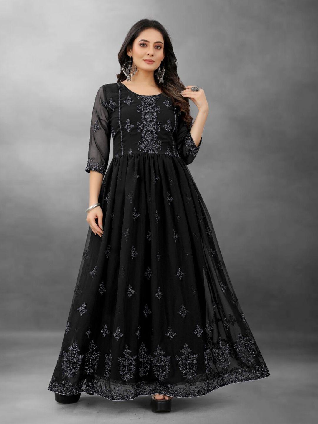 apnisha black ethnic motifs embellished georgette maxi dress