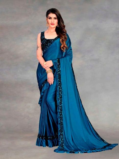 apnisha blue embellished ready to wear sarees with blouse
