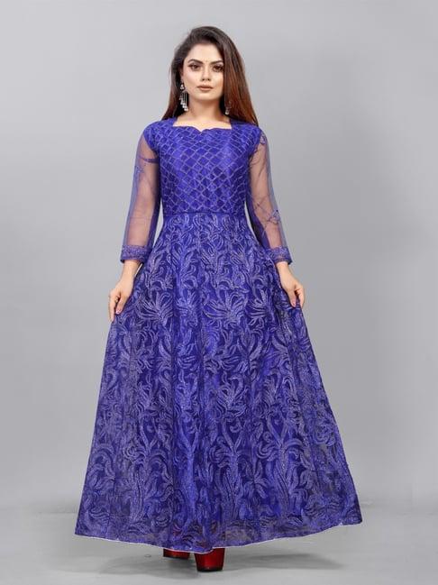 apnisha blue embroidered semi-stitched gown