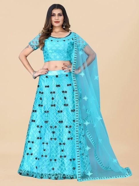 apnisha blue embroidered semi stitched lehenga choli set with dupatta