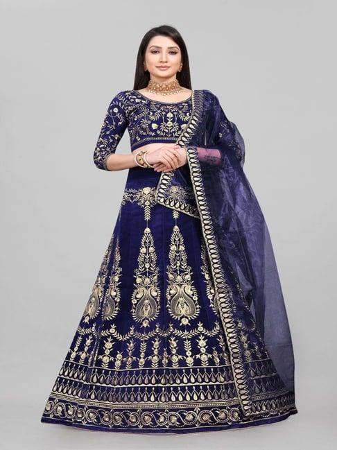 apnisha blue embroidered semi stitched lehenga choli set with dupatta