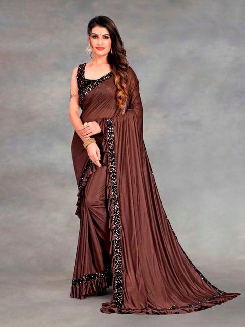 apnisha brown embellished ready to wear sarees with blouse