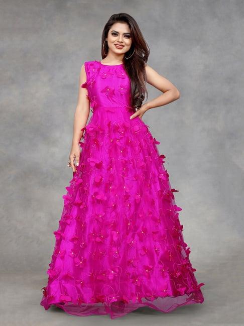 apnisha dark pink embroidered semi-stitched gown