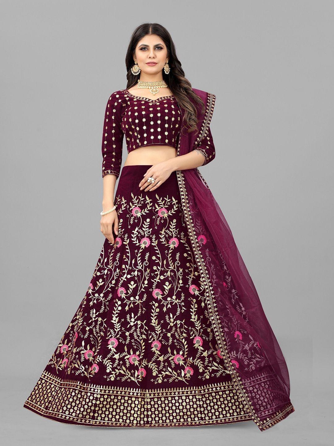 apnisha embroidered thread work semi-stitched lehenga & unstitched blouse with dupatta