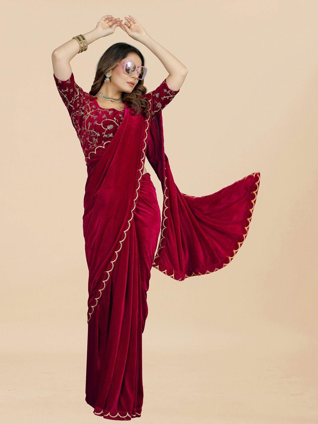 apnisha embroidered velvet saree