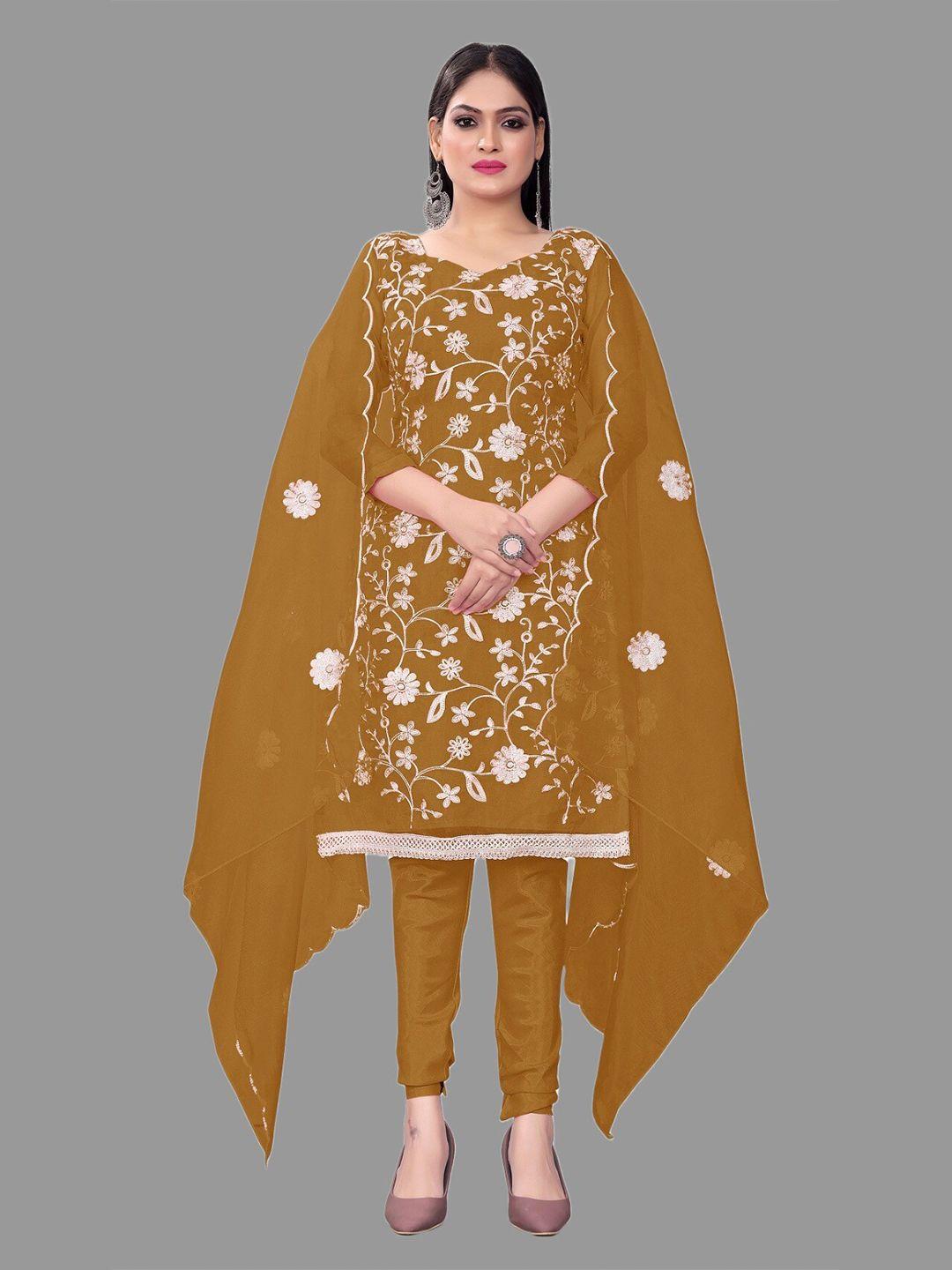 apnisha ethnic motifs embroidered organza silk unstitched dress material