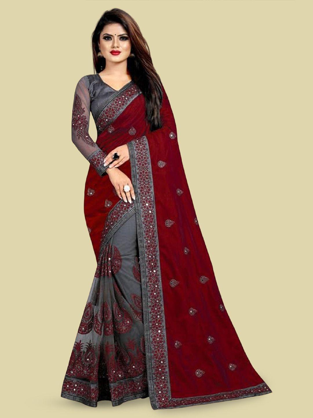 apnisha ethnic motifs embroidered pure silk half and half saree