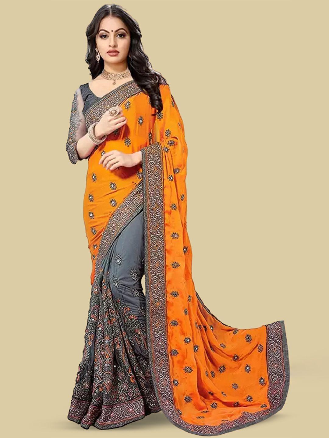 apnisha ethnic motifs embroidered pure silk half and half saree