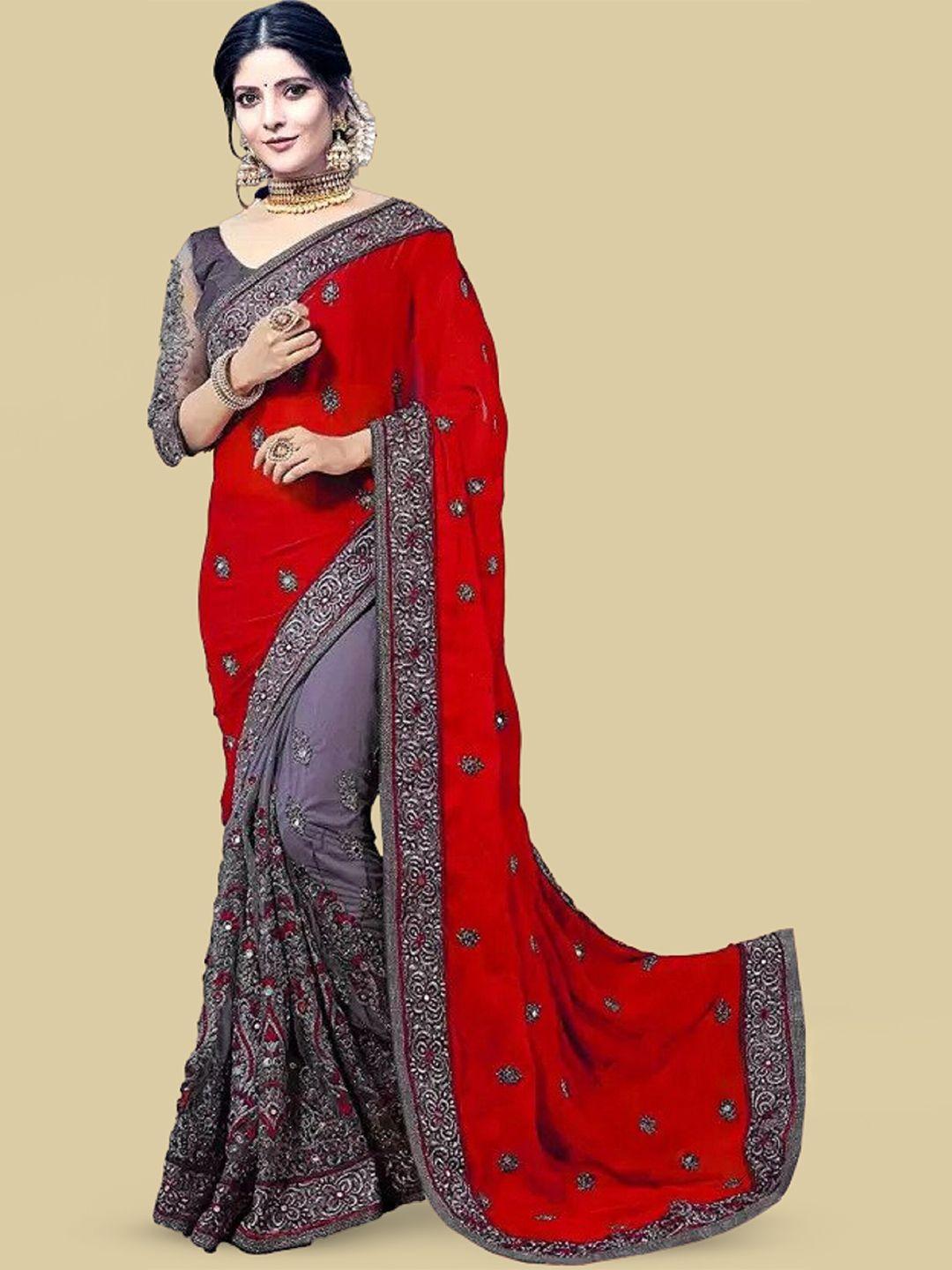 apnisha ethnic motifs embroidered pure silk half and half saree