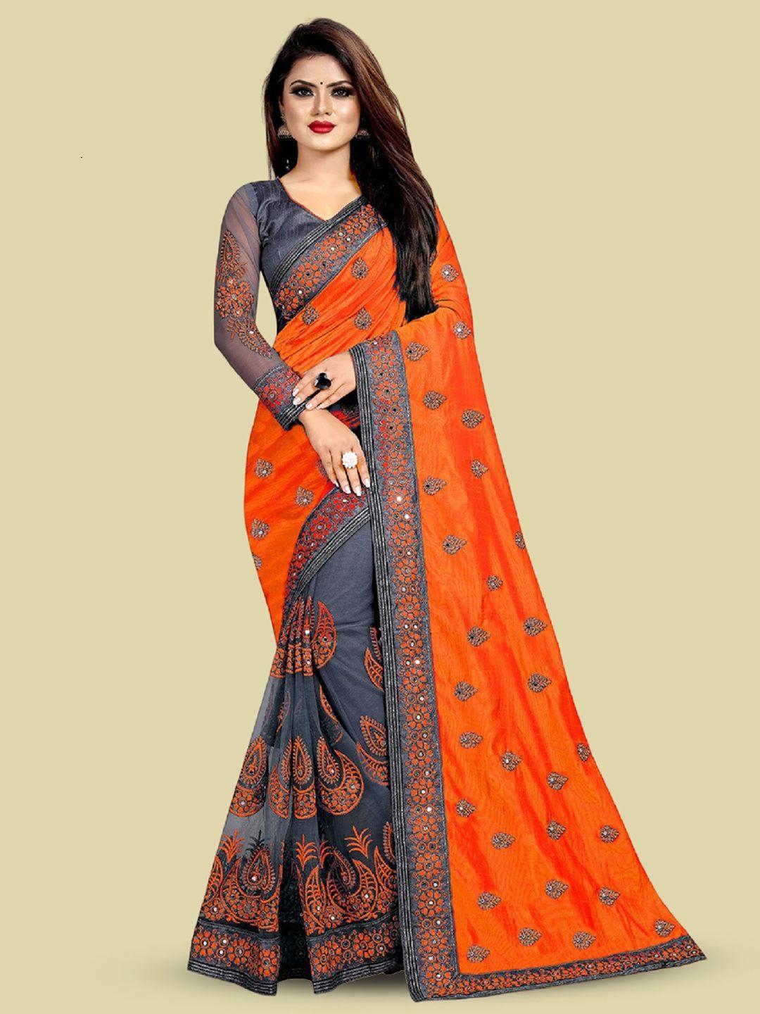 apnisha ethnic motifs embroidered pure silk half and half saree