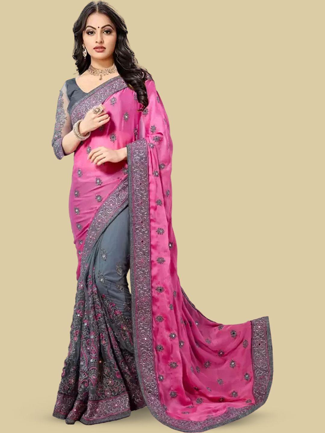 apnisha ethnic motifs embroidered pure silk half and half saree