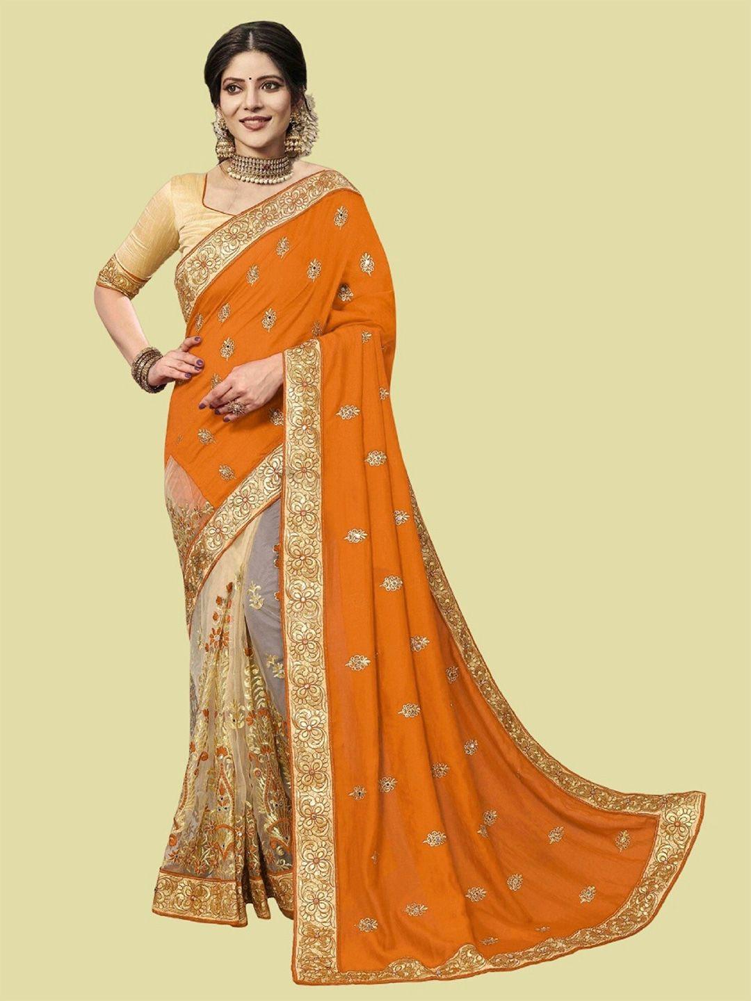 apnisha ethnic motifs embroidered pure silk half and half saree