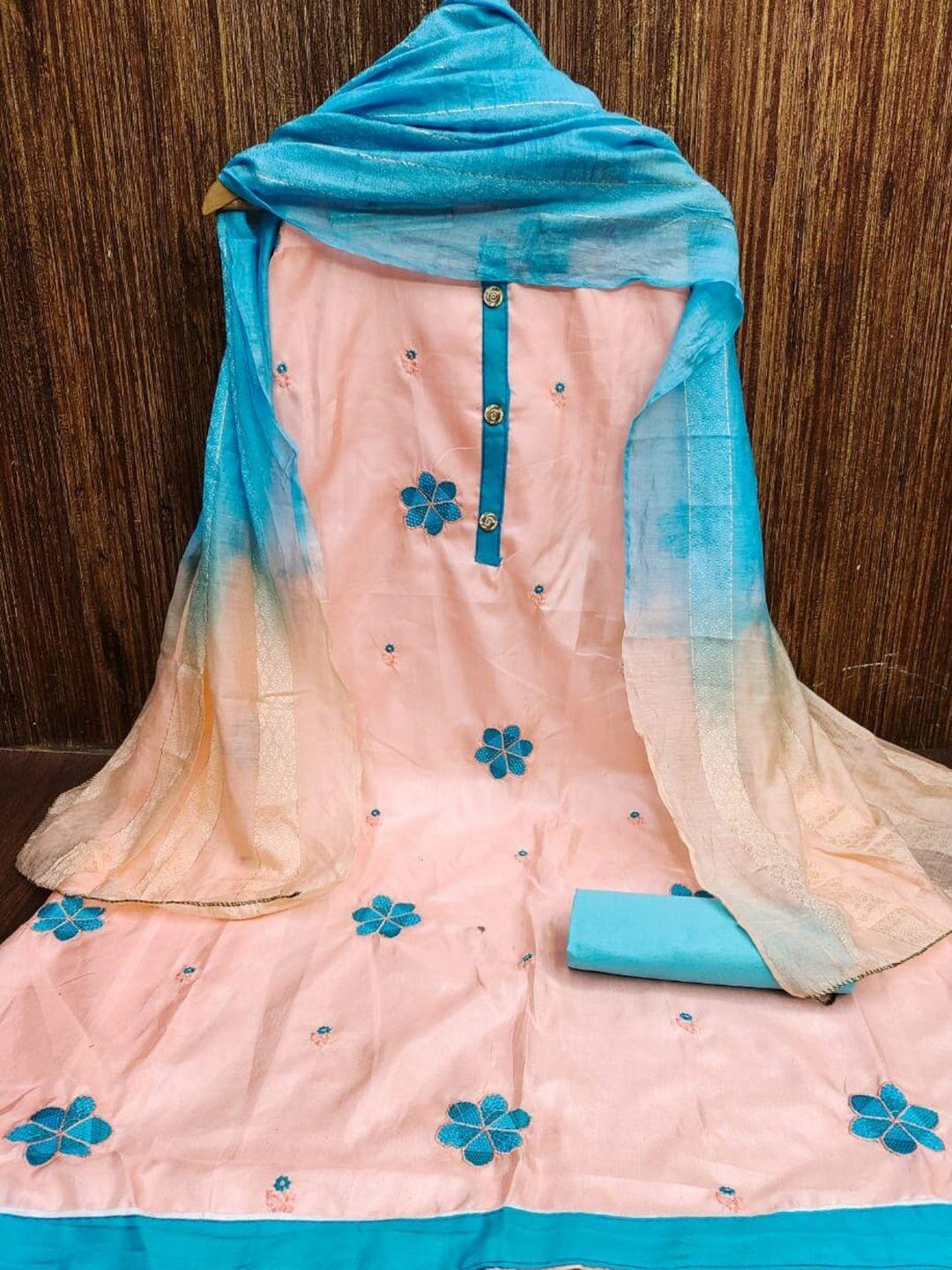 apnisha floral embroidered art silk unstitched dress material