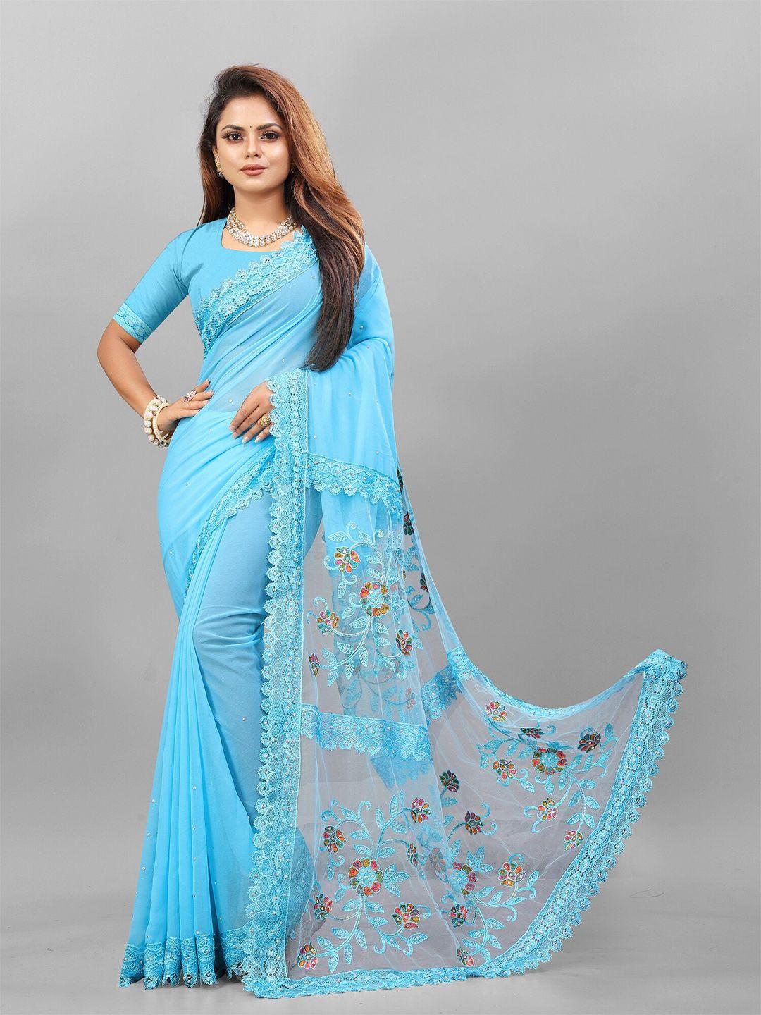 apnisha floral embroidered beads & stones pure georgette saree