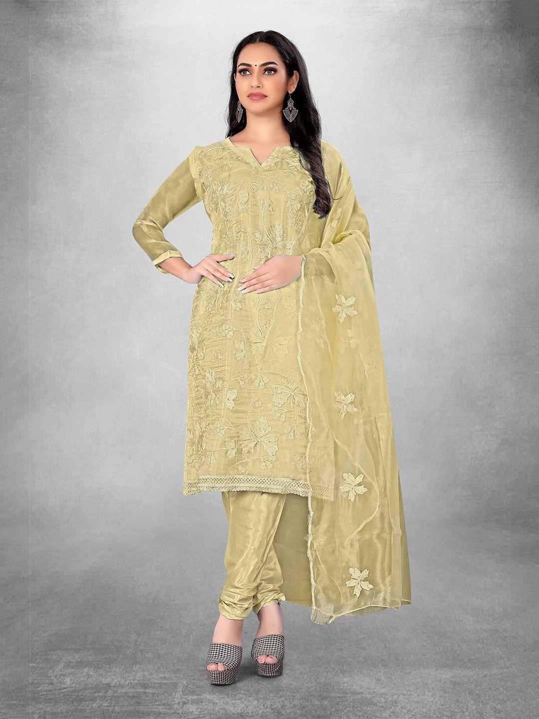 apnisha floral embroidered pure silk unstitched dress material
