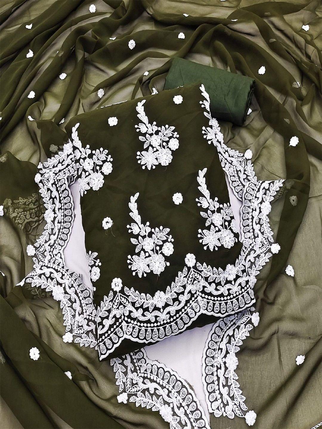 apnisha floral embroidered thread work silk georgette unstitched dress material