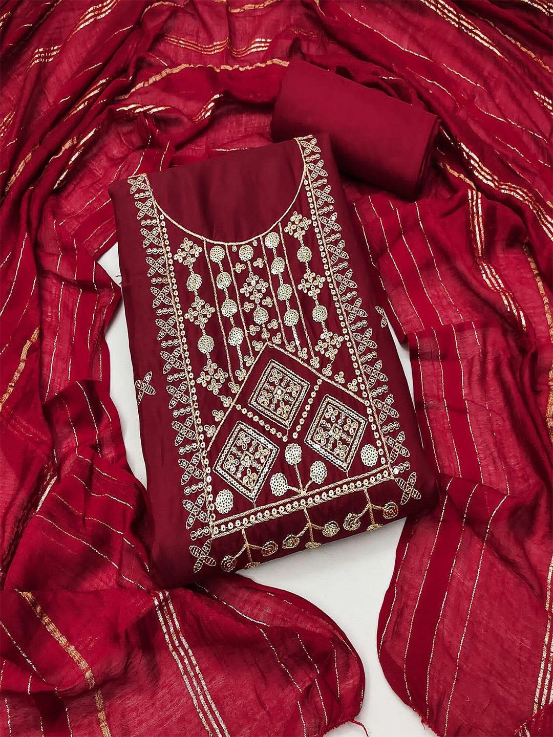apnisha geometric embroidered pure silk unstitched dress material