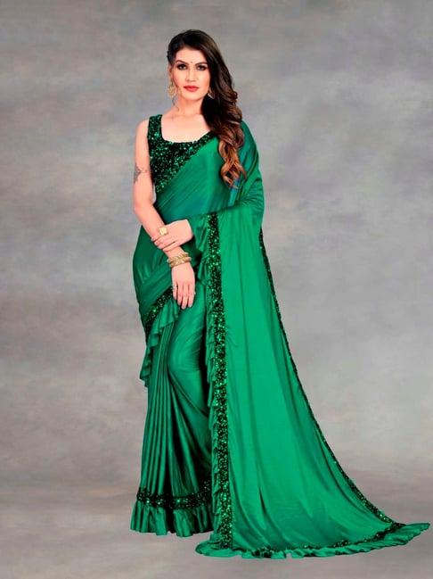 apnisha green embellished ready to wear sarees with blouse