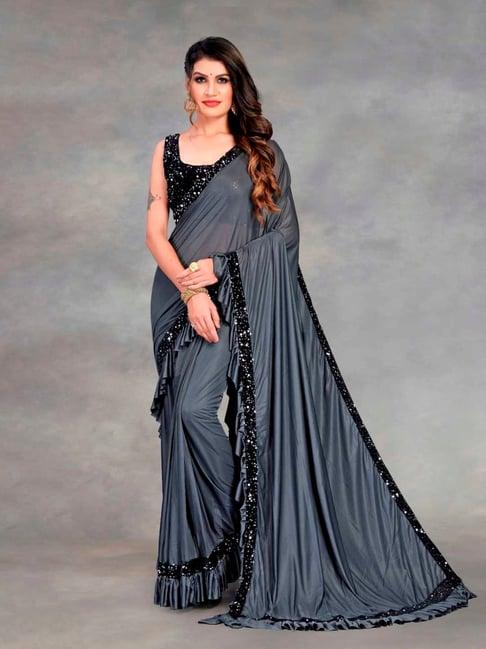 apnisha grey embellished ready to wear sarees with blouse