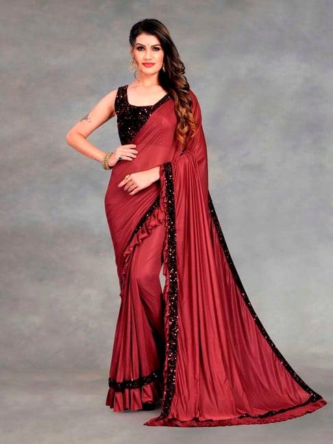 apnisha maroon embellished ready to wear sarees with blouse