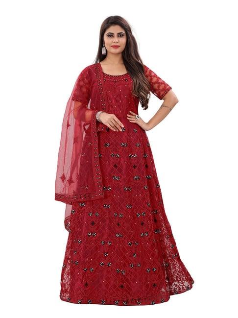 apnisha maroon embroidered semi-stitched gown